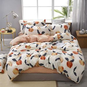 Erosebridal Peach Comforter Duvet Cover Set Queen Fruit Printed Reversible Full